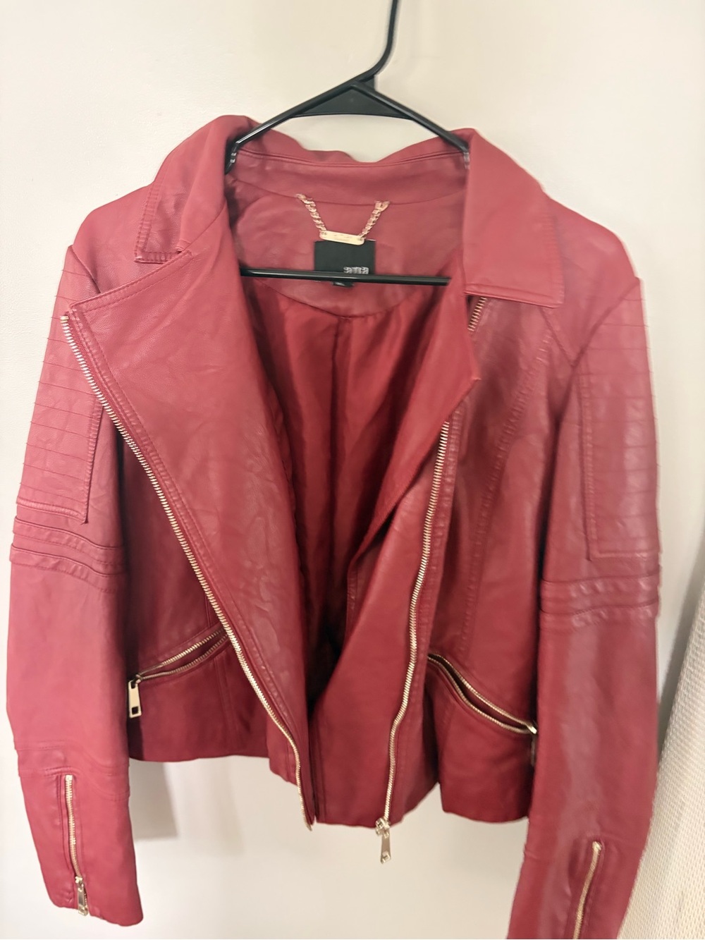 Women’s Red Leather Moto Jacket - Picture 3 of 9
